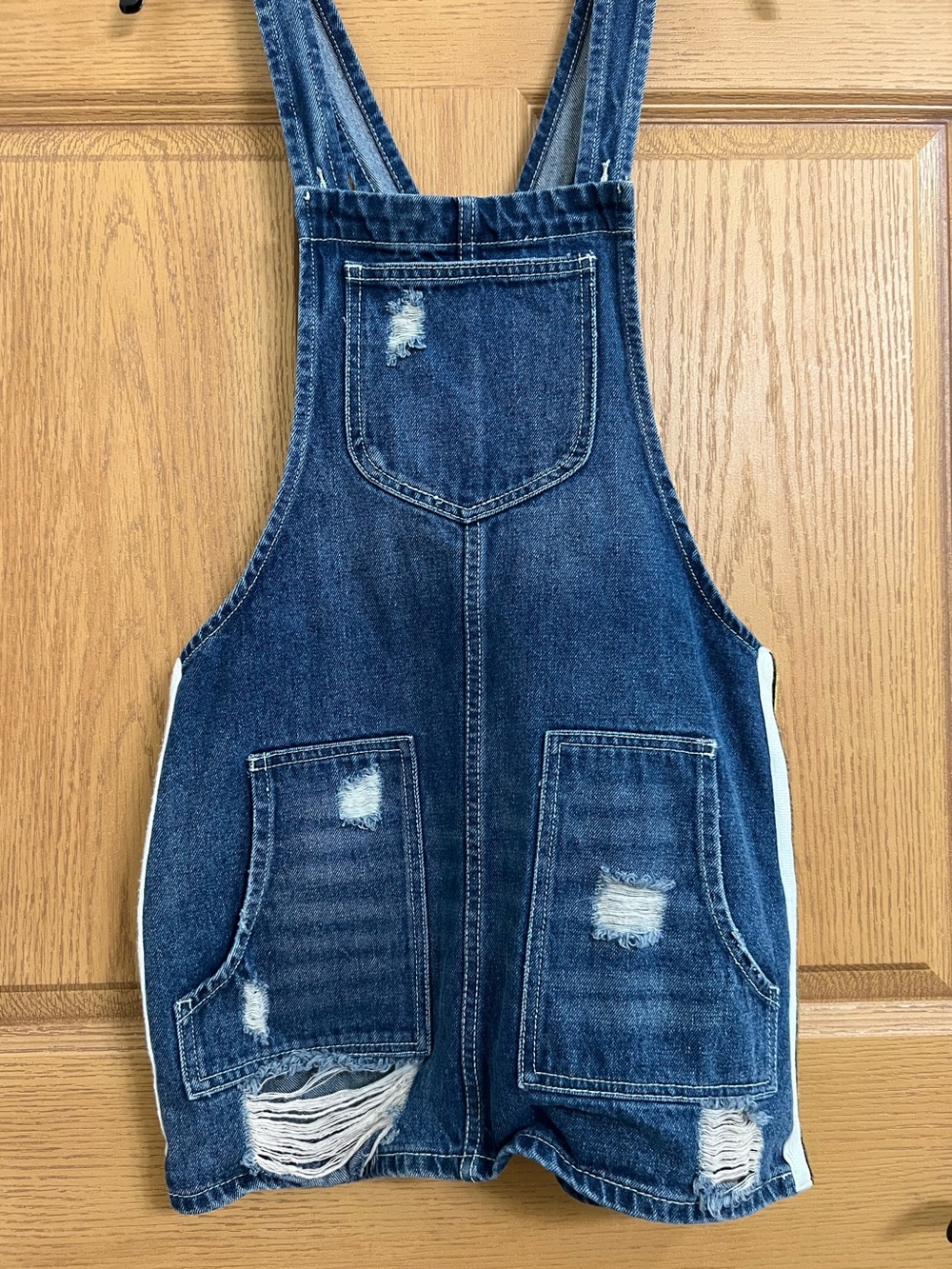 Tularosa Sophia Distressed Denim Overall Mini Dress Sz Small